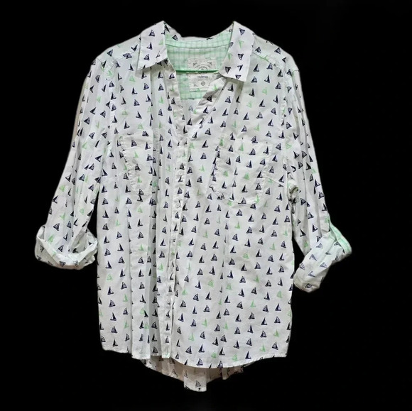 Style & Co. Tops - Style & Co, Size Petite XL, White Button-Down Graphic Longsleeve
